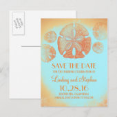 Sand Dollar Sinaasappel Beach Save the Date Briefk Aankondigingskaart (Voorkant / Achterkant)