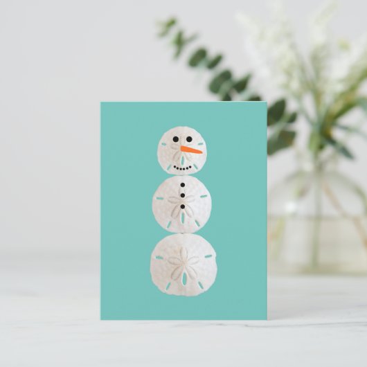 Sand Dollar Snowman Briefkaart (Staand voorkant)