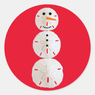 Sand Dollar Snowman Ronde Sticker