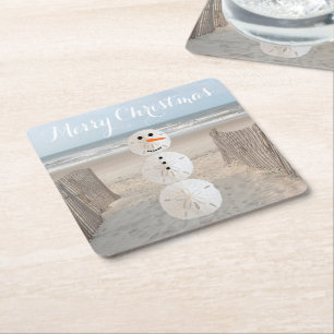 Sand Dollar Snowman Square Paper Onderzetter