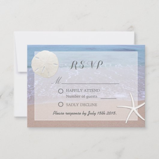 Sand Dollar & Starfish Beach Theme Weddenschap RSV RSVP Kaartje (Voorkant)