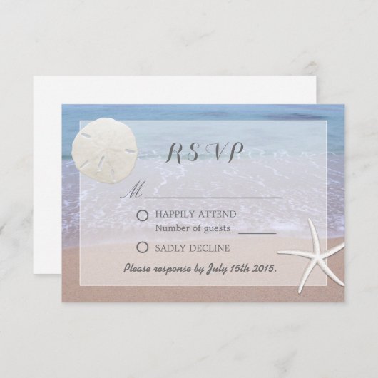 Sand Dollar & Starfish Beach Theme Weddenschap RSV RSVP Kaartje (Voorkant / Achterkant)