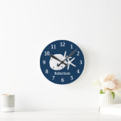 Sand Dollar Starfish Kustafel Navy Blue personalis Ronde Klok (Huis)