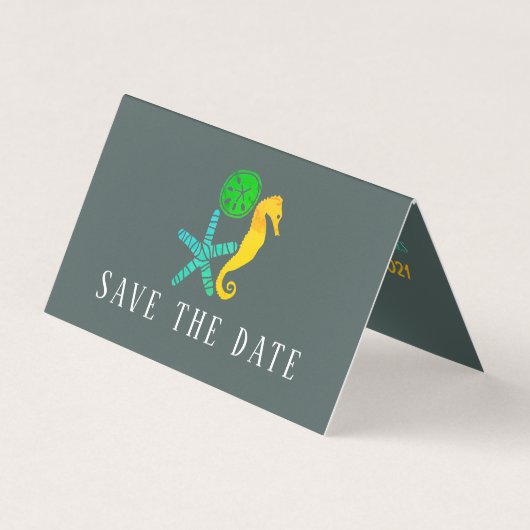 Sand Dollar, Starfish, Seahorse Save the Date Card Visitekaartje (Voorkant)