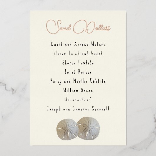 Sand Dollar Table Number Name Seating List Kaarten (Voorkant)