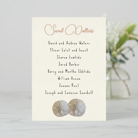 Sand Dollar Table Number Name Seating List Kaarten (Staand Voorkant)