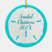 Sand Dollar Turquoise Aangepast kerstfeest Keramisch Ornament (Voorkant)