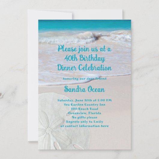 Sand Dollar verjaardagsfeestje uitnodiging (Voorkant)