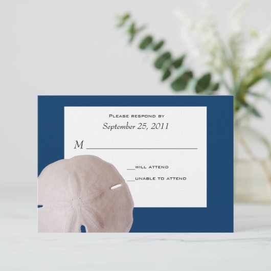 Sand Dollar Weddenschap/Reactie RSVP Kaartje (Staand voorkant)
