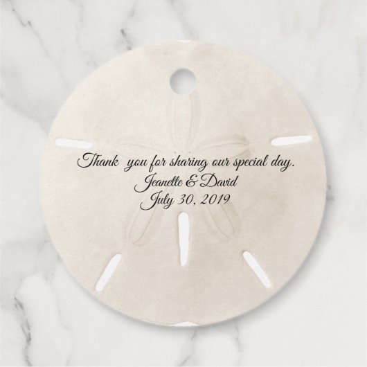 Sand Dollar Wedding Favor Bedankjes Labels (Achterkant)