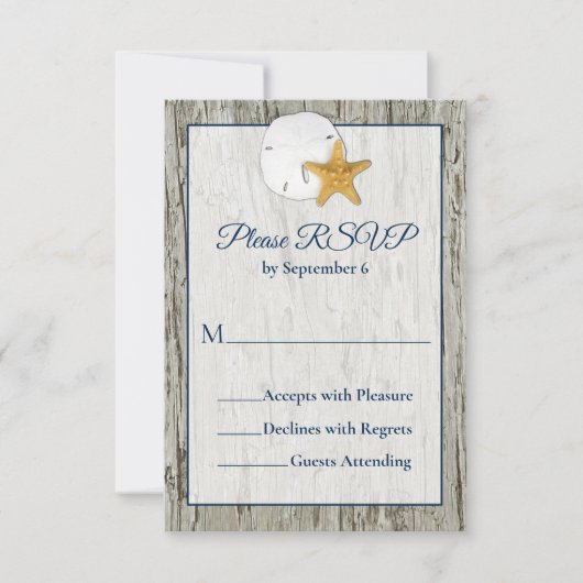 Sand Dollar Wedding Rustic Beach Driftwood RSVP (Voorkant)
