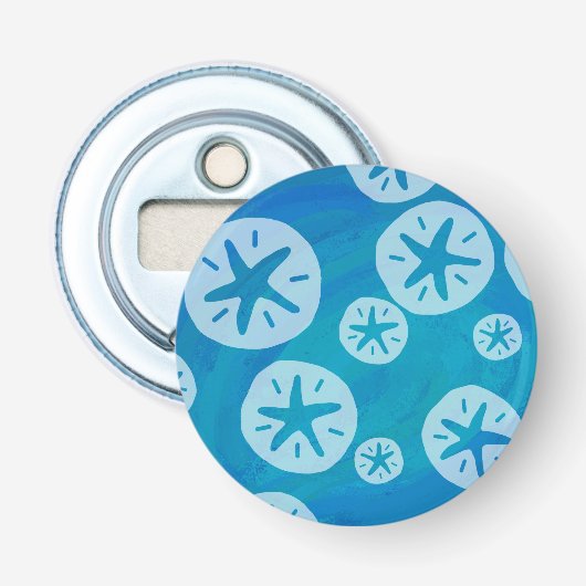 Sand Dollar White en Blue Pattern Button Flesopener (Voorkant)
