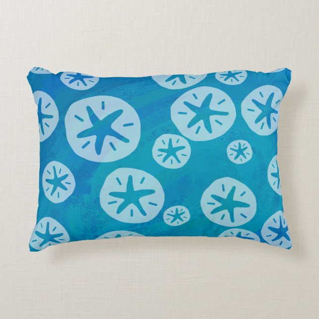 Sand Dollar White en Blue Pattern Decoratief Kussen (Voorkant)