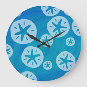 Sand Dollar White en Blue Pattern Grote Klok