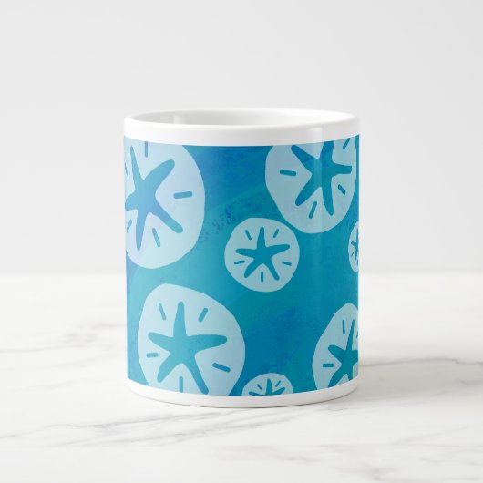 Sand Dollar White en Blue Pattern Grote Koffiekop (Voorkant)