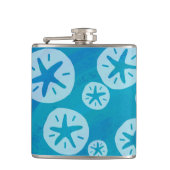 Sand Dollar White en Blue Pattern Heupfles (Voorkant)
