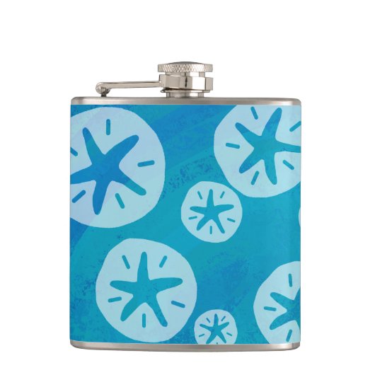 Sand Dollar White en Blue Pattern Heupfles (Voorkant)