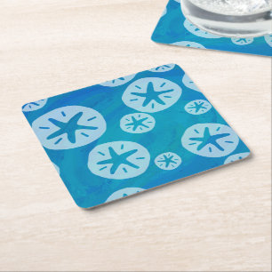 Sand Dollar White en Blue Pattern Kartonnen Onderzetters