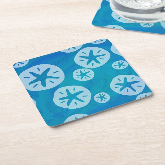 Sand Dollar White en Blue Pattern Kartonnen Onderzetters (Schuin)