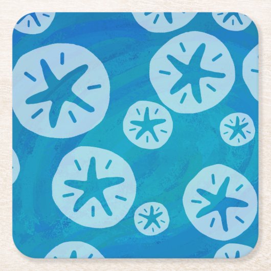 Sand Dollar White en Blue Pattern Kartonnen Onderzetters (Voorkant)