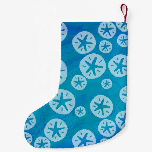 Sand Dollar White en Blue Pattern Kleine Kerstsok (Achterkant)