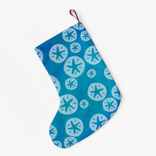 Sand Dollar White en Blue Pattern Kleine Kerstsok (Achterkant (Hangend))