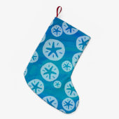 Sand Dollar White en Blue Pattern Kleine Kerstsok (Voorkant (Hangend))