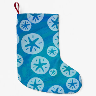 Sand Dollar White en Blue Pattern Kleine Kerstsok
