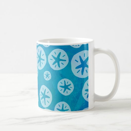 Sand Dollar White en Blue Pattern Koffiemok (Rechts)