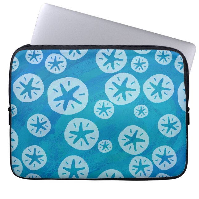 Sand Dollar White en Blue Pattern Laptop Sleeve (Voorkant)