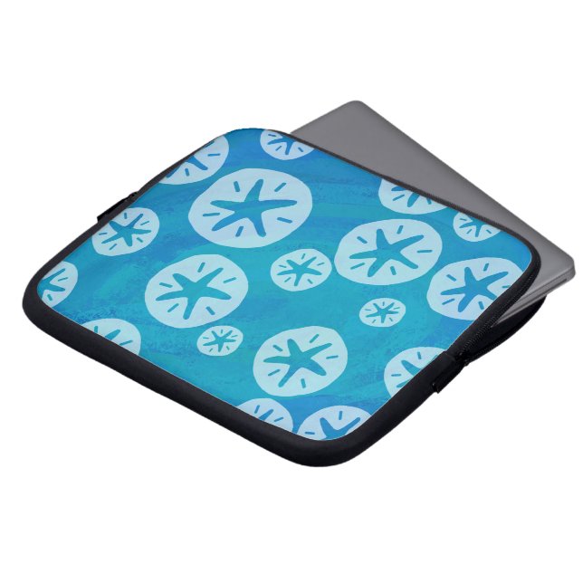 Sand Dollar White en Blue Pattern Laptop Sleeve (Voorkant top)