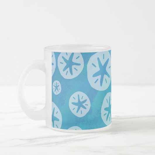 Sand Dollar White en Blue Pattern Matglas Koffiemok (Links)