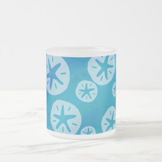 Sand Dollar White en Blue Pattern Matglas Koffiemok (Center)