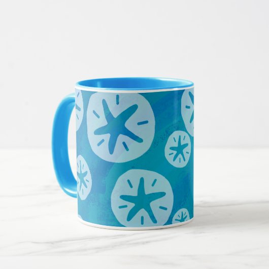 Sand Dollar White en Blue Pattern Mok (Voorkant links)