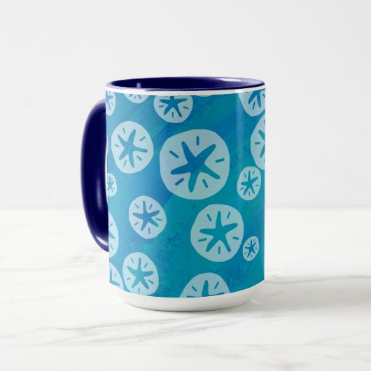 Sand Dollar White en Blue Pattern Mok (Voorkant links)