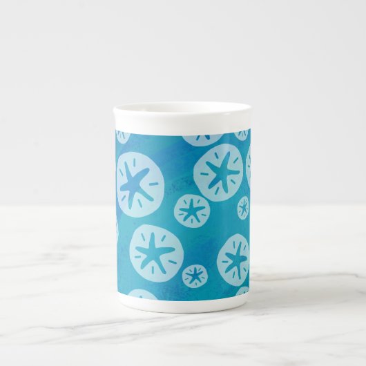 Sand Dollar White en Blue Pattern Porselein Kop (Voorkant)