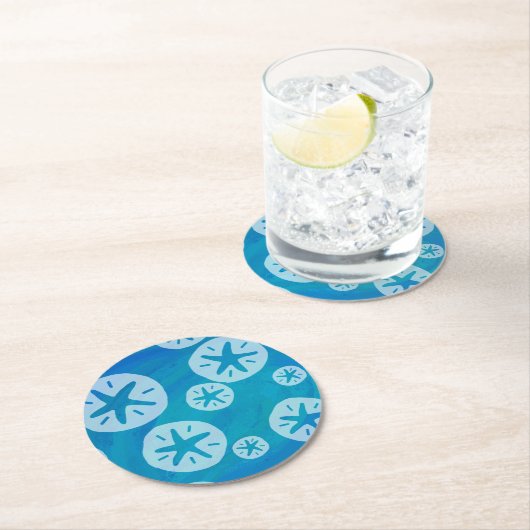 Sand Dollar White en Blue Pattern Ronde Kartonnen Onderzetter (Insitu)