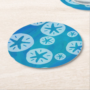 Sand Dollar White en Blue Pattern Ronde Kartonnen Onderzetter