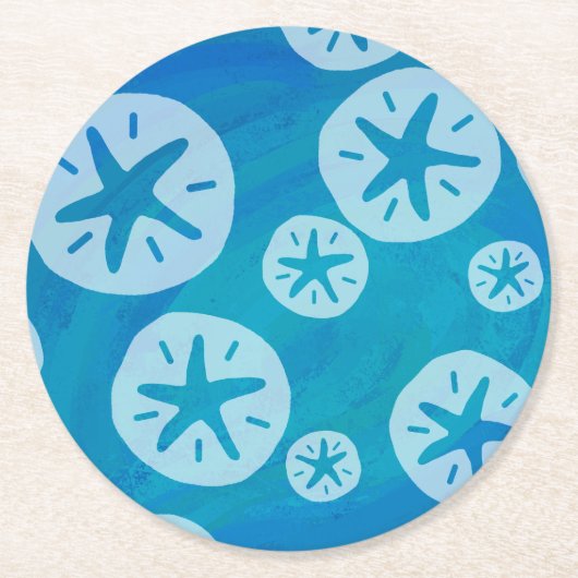 Sand Dollar White en Blue Pattern Ronde Kartonnen Onderzetter (Voorkant)