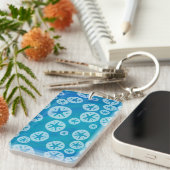 Sand Dollar White en Blue Pattern Sleutelhanger (Voorkant Rechts)