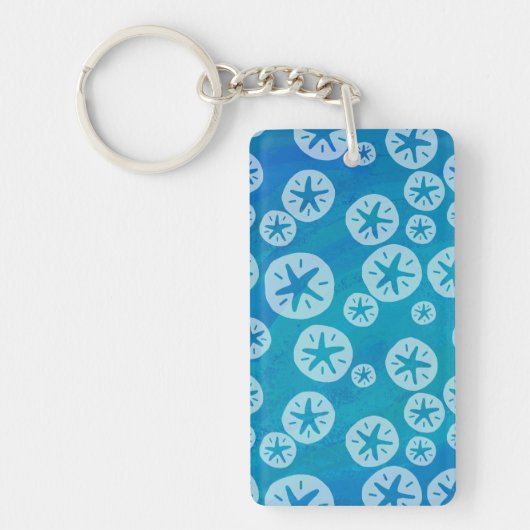 Sand Dollar White en Blue Pattern Sleutelhanger (Voorkant)