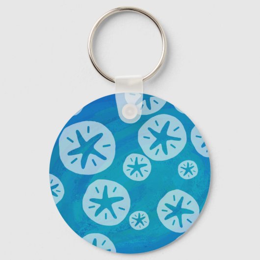 Sand Dollar White en Blue Pattern Sleutelhanger (Voorkant)