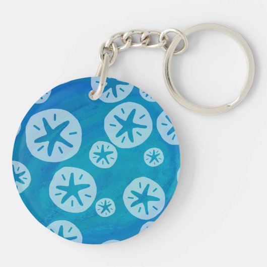 Sand Dollar White en Blue Pattern Sleutelhanger (Achterkant)
