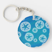 Sand Dollar White en Blue Pattern Sleutelhanger (Voorkant)