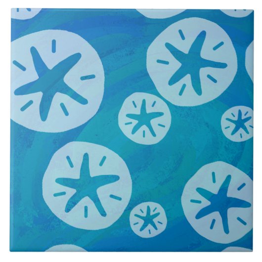 Sand Dollar White en Blue Pattern Tegeltje (Voorkant)