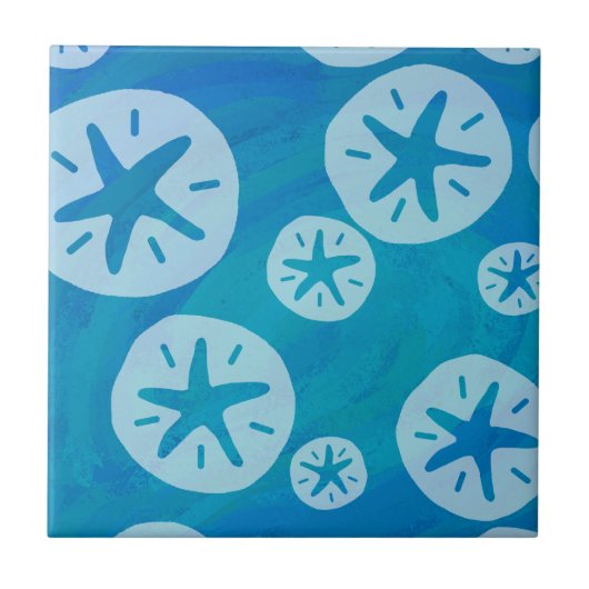 Sand Dollar White en Blue Pattern Tegeltje (Voorkant)