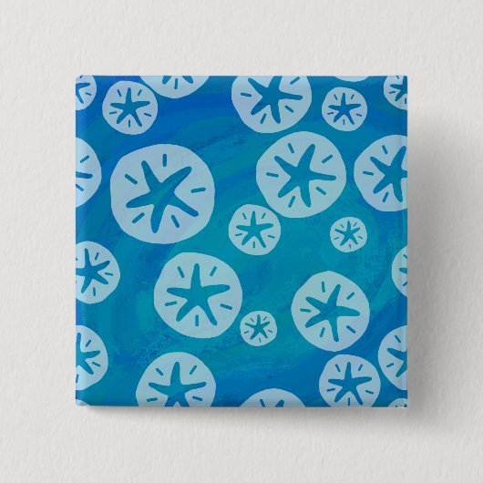 Sand Dollar White en Blue Pattern Vierkante Button 5,1 Cm (Voorkant)