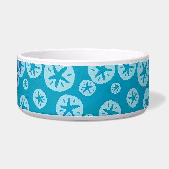Sand Dollar White en Blue Pattern Voerbakje (Voorkant)