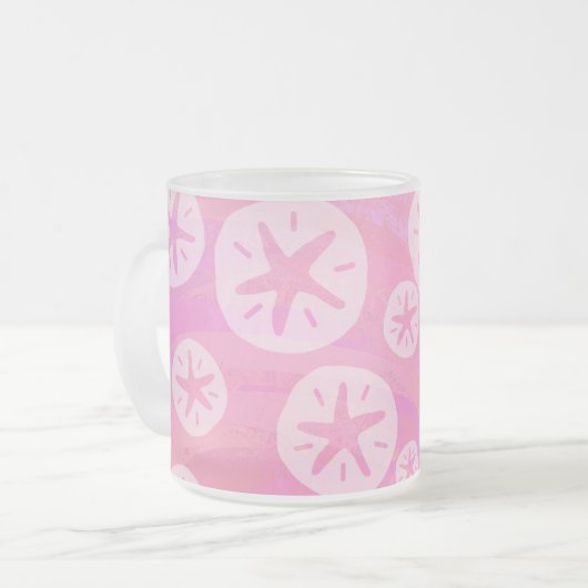 Sand Dollar White en roze Matglas Koffiemok (Voorkant links)