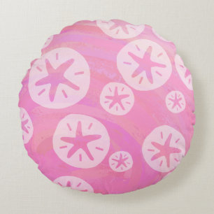 Sand Dollar White en roze Rond Kussen